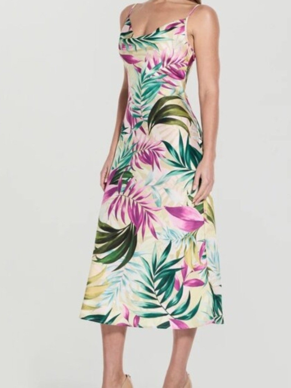 Guess Akilina Cowlneck Midi Dress Tropical Escape XS $138 - Picture 3 of 8